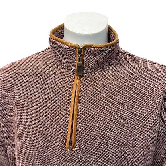 ORVIS Rust Color Knit 1/4 Zip Leather Trim & Elbow Patches Pullover Jacket MD - Picture 6 of 12